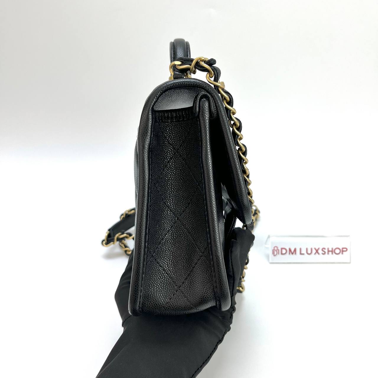 Chanel Black Caviar 25B Lucky Clover Top Handle Flap Bag GHW (Microchip)
