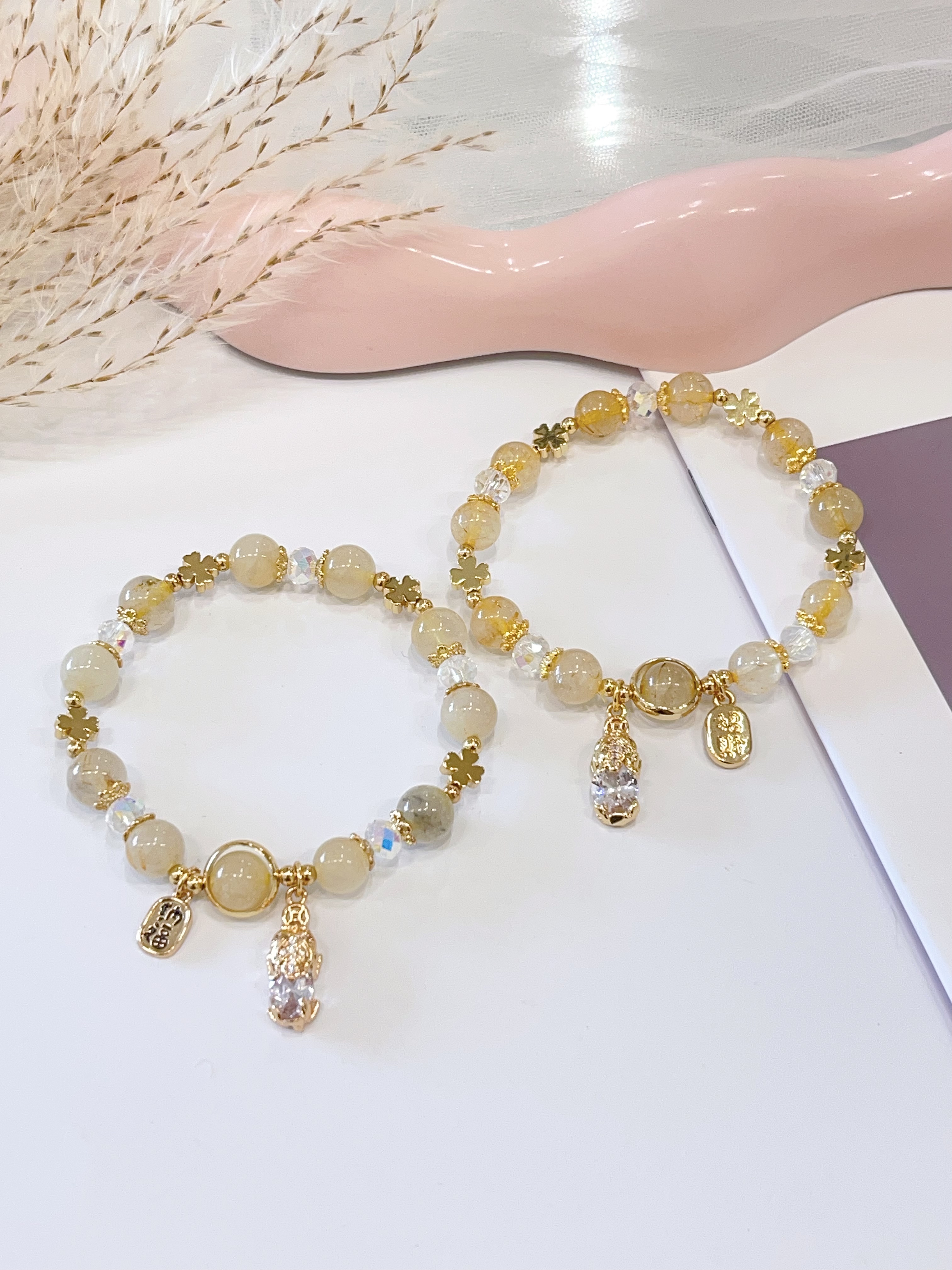 ✨🐉 金发晶 × 招财貔貅手串 Golden Rutilated Quartz & Pixiu | 8mm