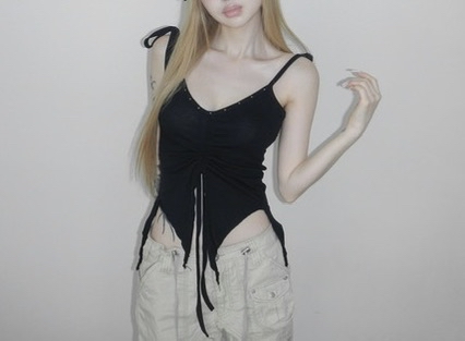 V-Neck Studded Ruched Crop Top