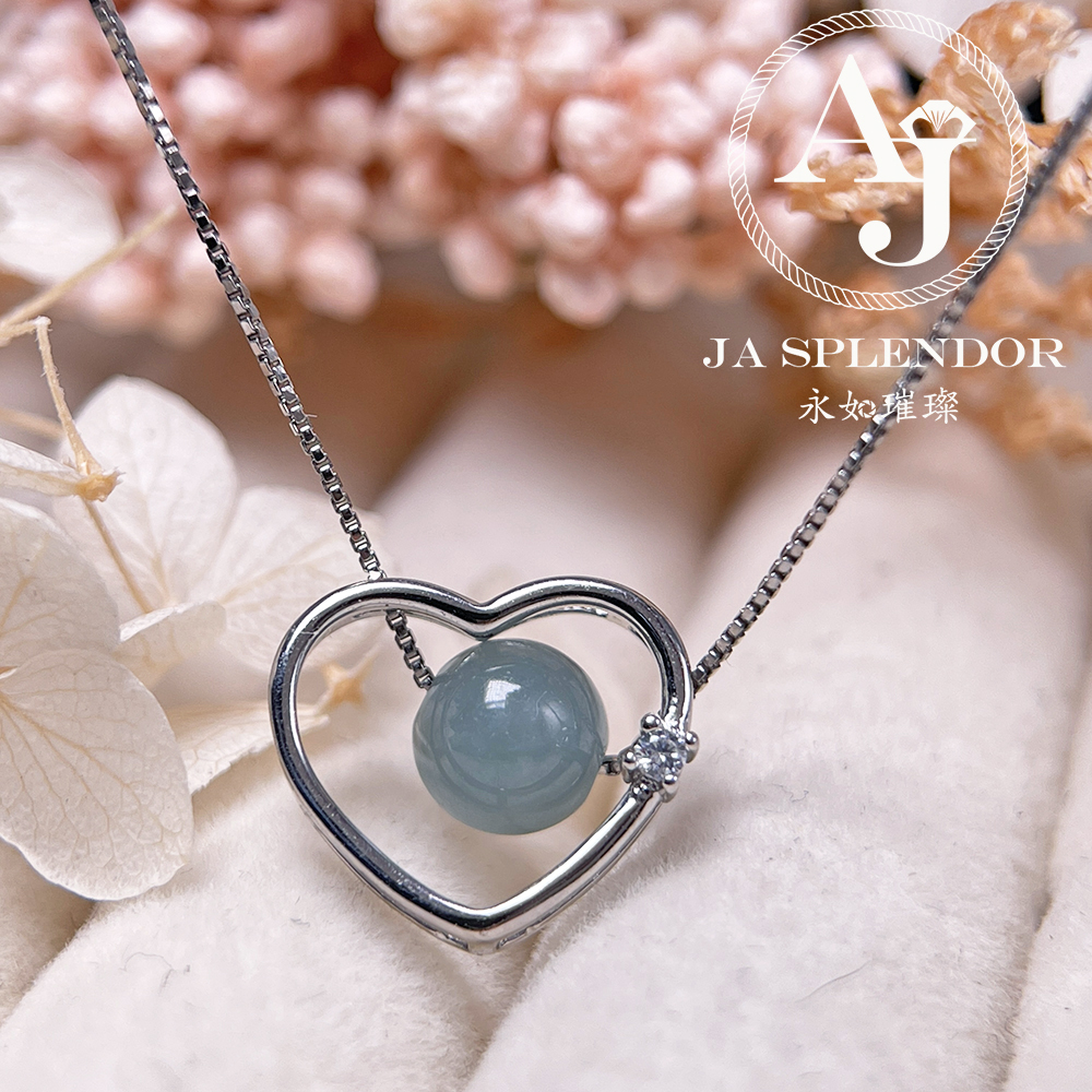 D25 天然翡翠A玉 冰糯藍綠色心心相印純銀項鏈
