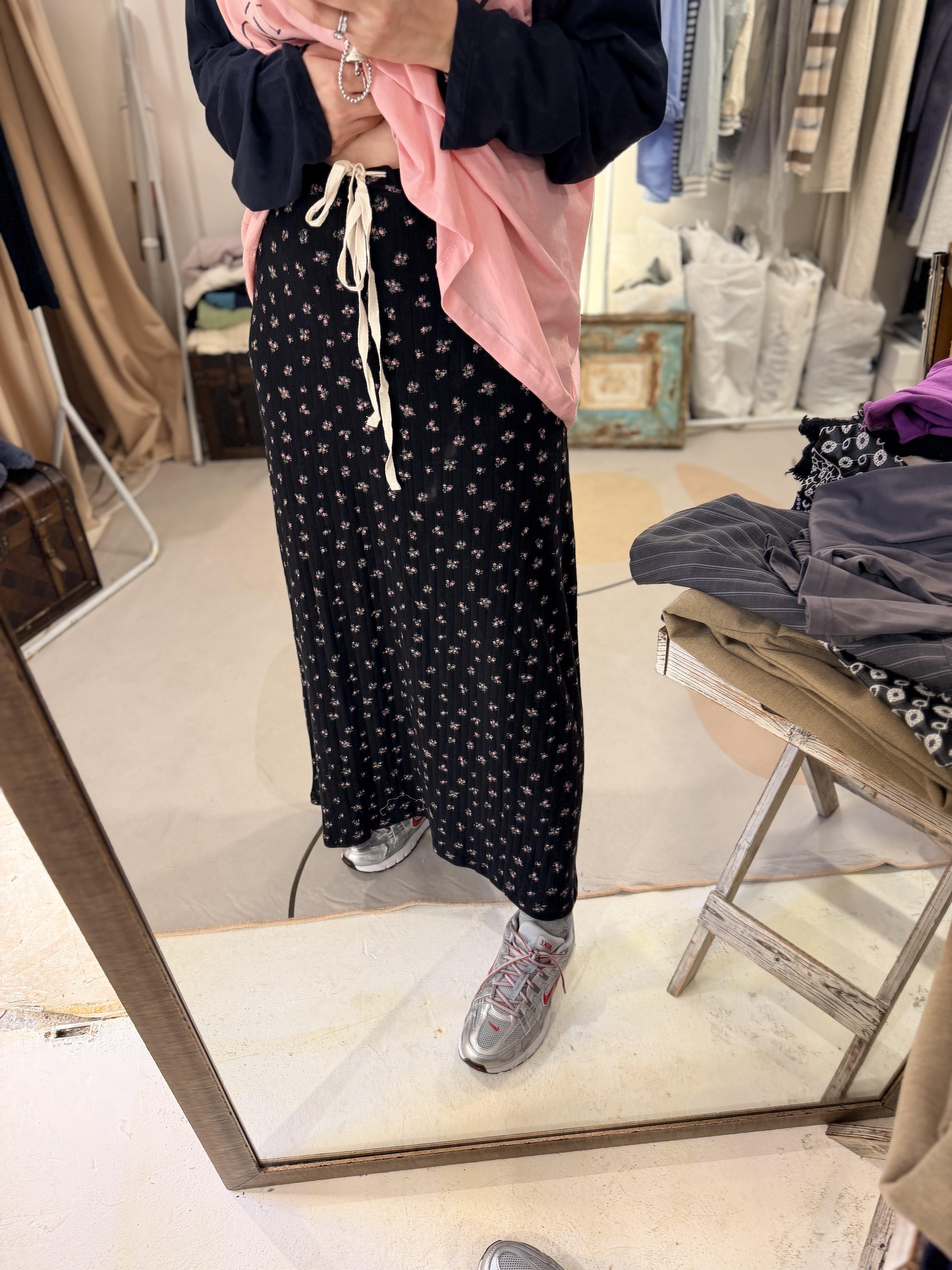 Flower printed cotton skirt