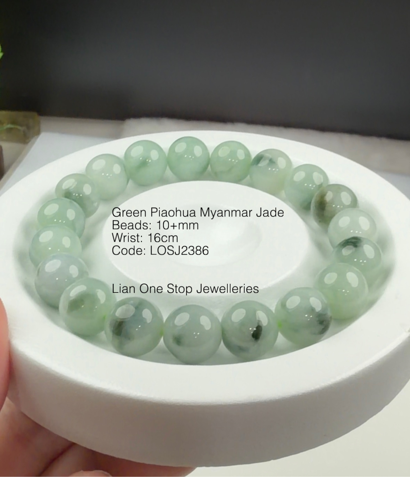 Code: LOSJ2386 Green Piaohua Myanmar Jade 10+mm 