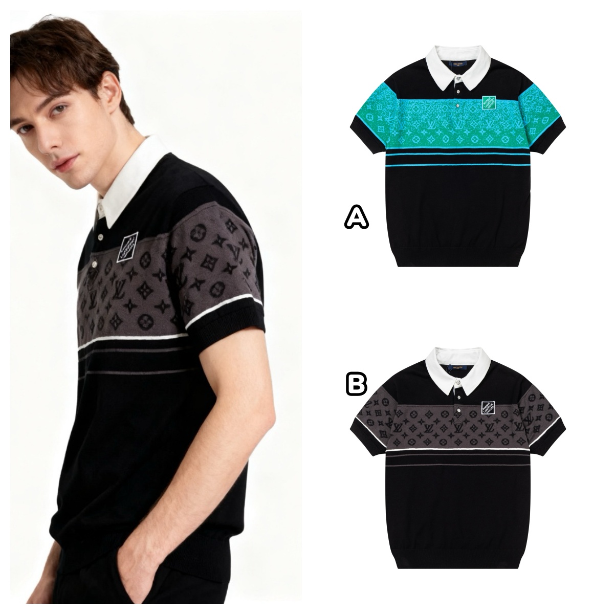 LV 字母圖案提花短袖 Polo
