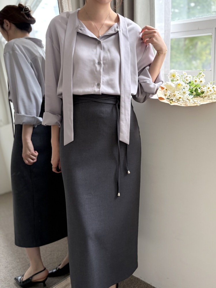 Double-Loop String Belt Skirt (Grey)