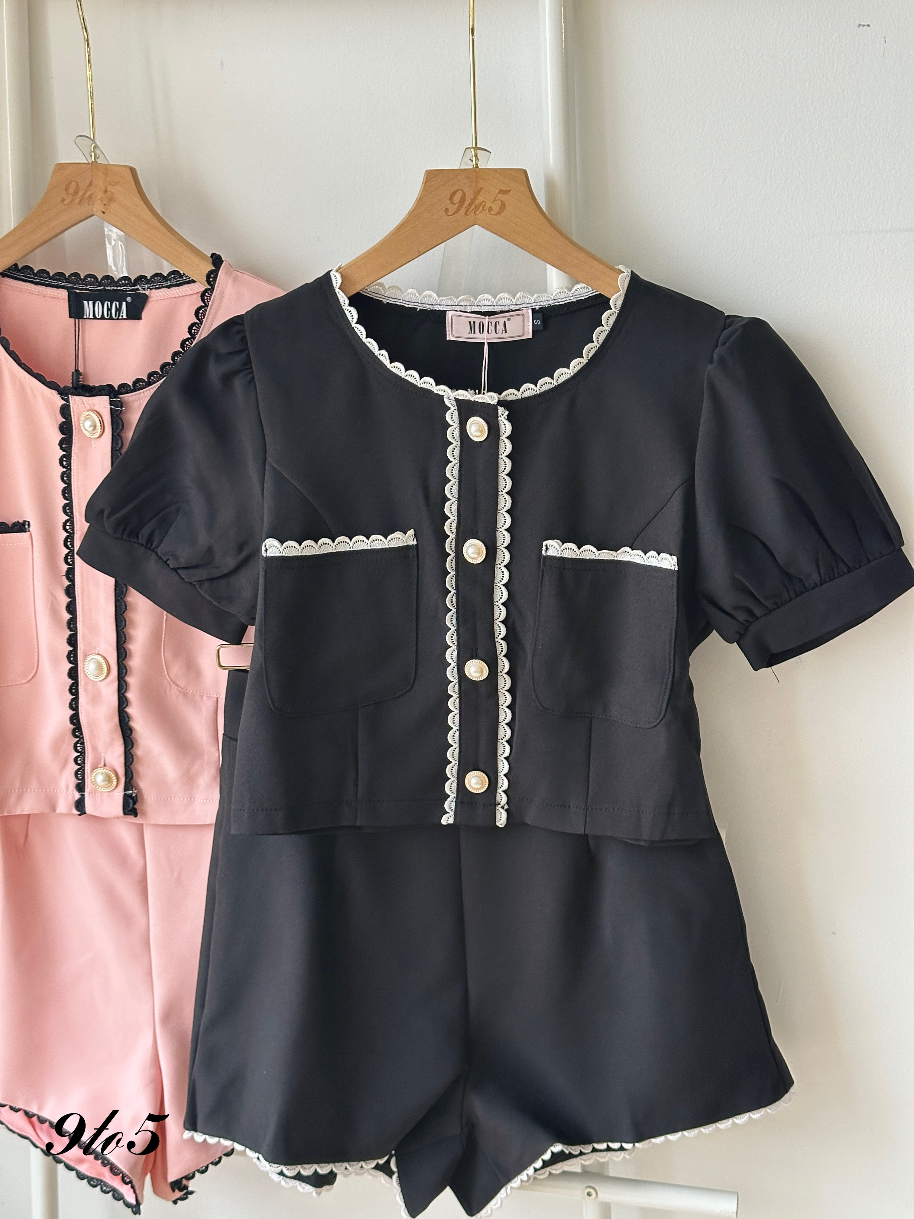 D2318 Tweed Matching Set - Black & Pink