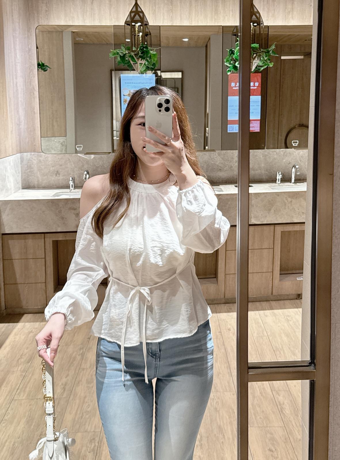 【溫柔氣質】圓領露膊修腰雪紡上衣