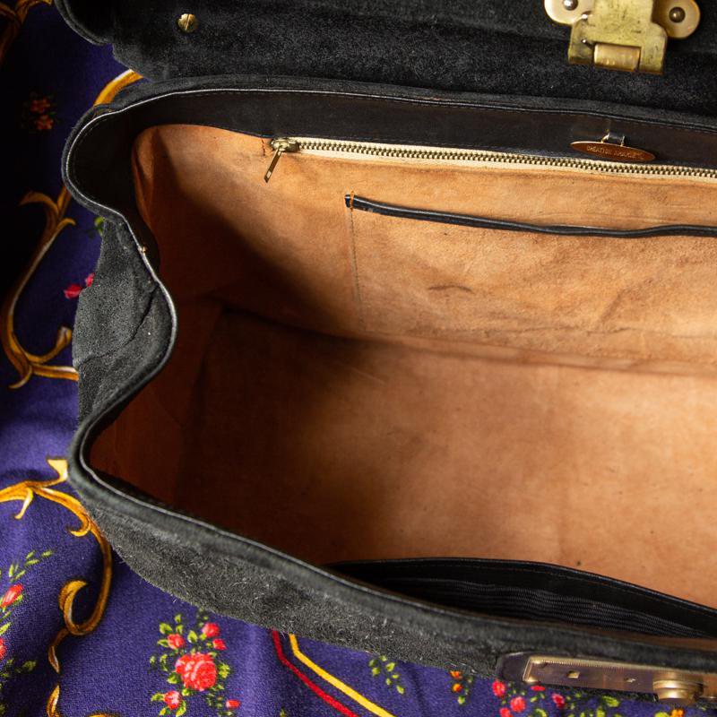 Rare Design - C.a. 1960s Italian Creation Araxie Balck Suede Doctor Bag/Briefcase - from Milan(EW040)