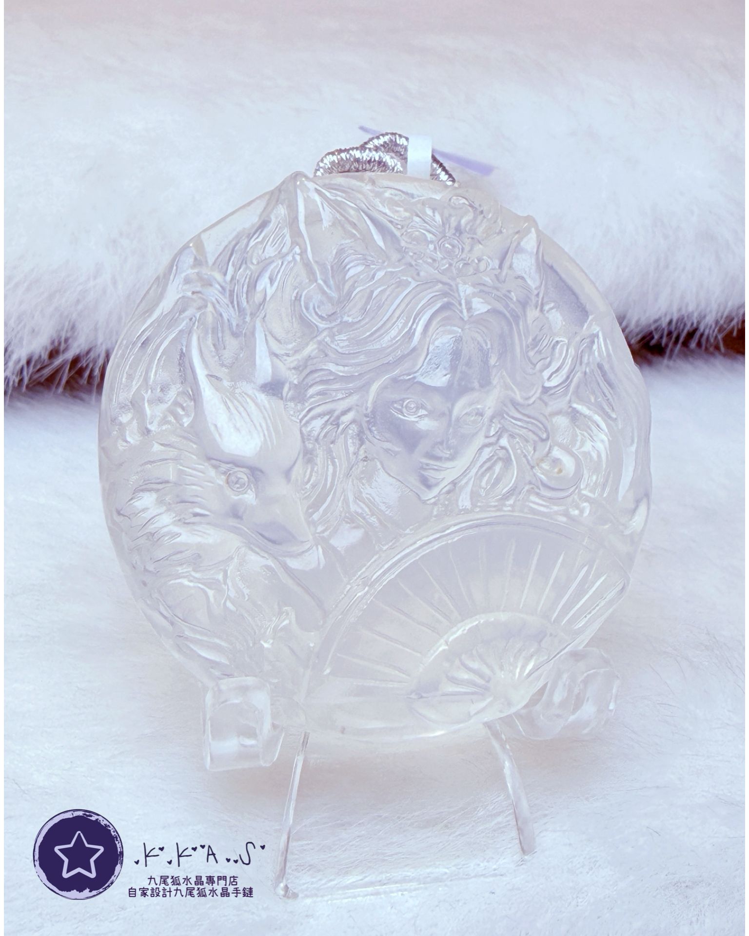 K00181 奶白水晶 男孩雙狐- 吊墜/手牌兩用款