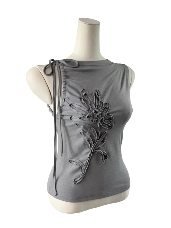 Floral Applique Ruched Tank Top