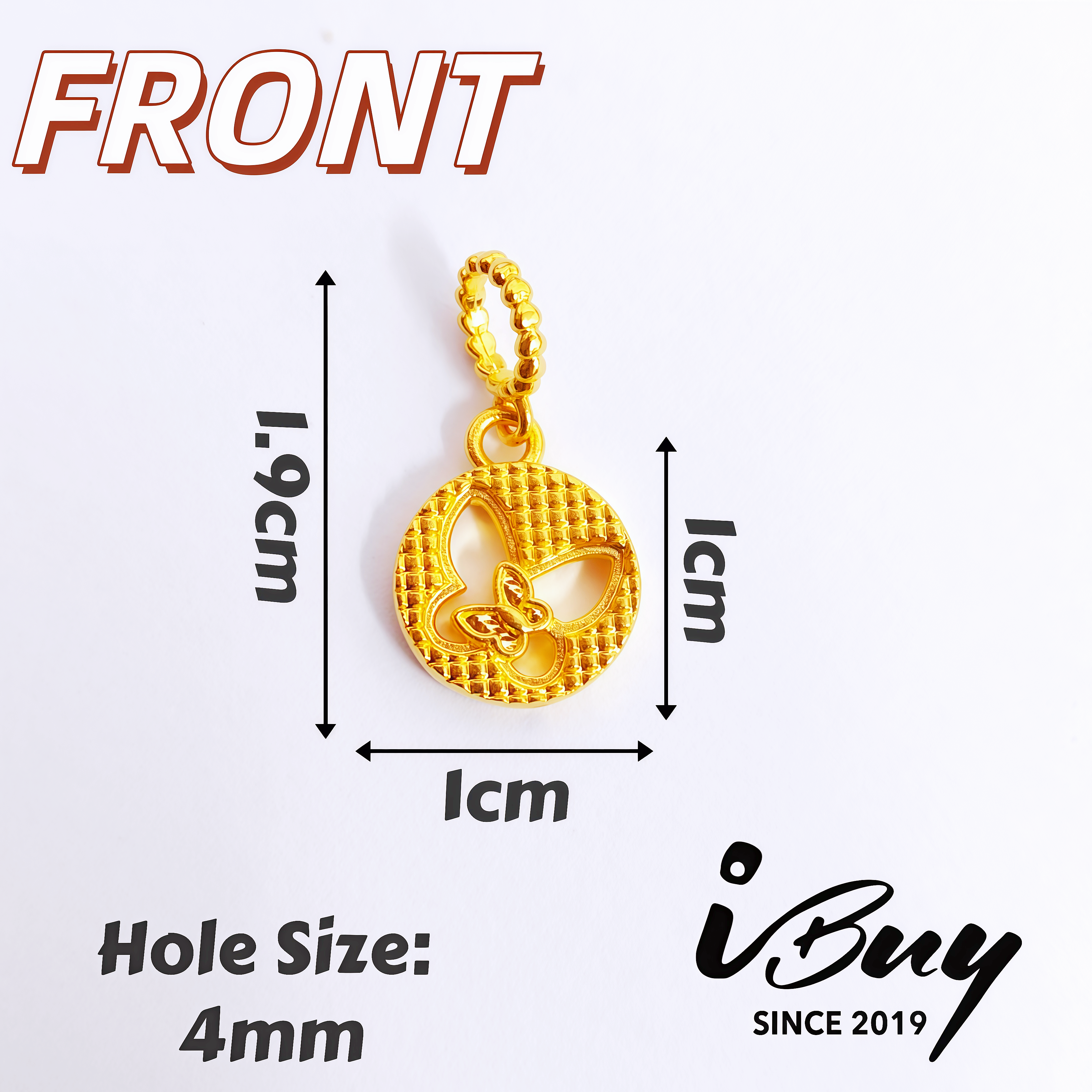 916 HARD GOLD DIAMOND-CUT DOUBLE LAYER BUTTERFLY ROUND CHARM 916 硬金 菱格纹圆形蝶中蝶串咀