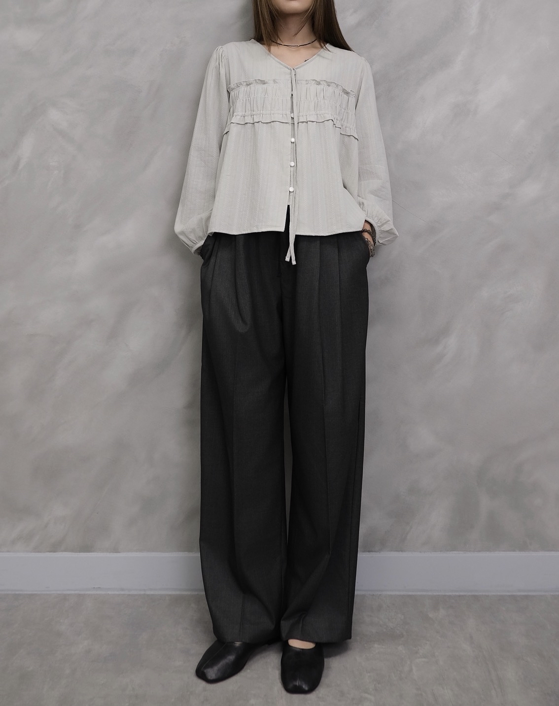 Ruched V-Neck Blouse #top155