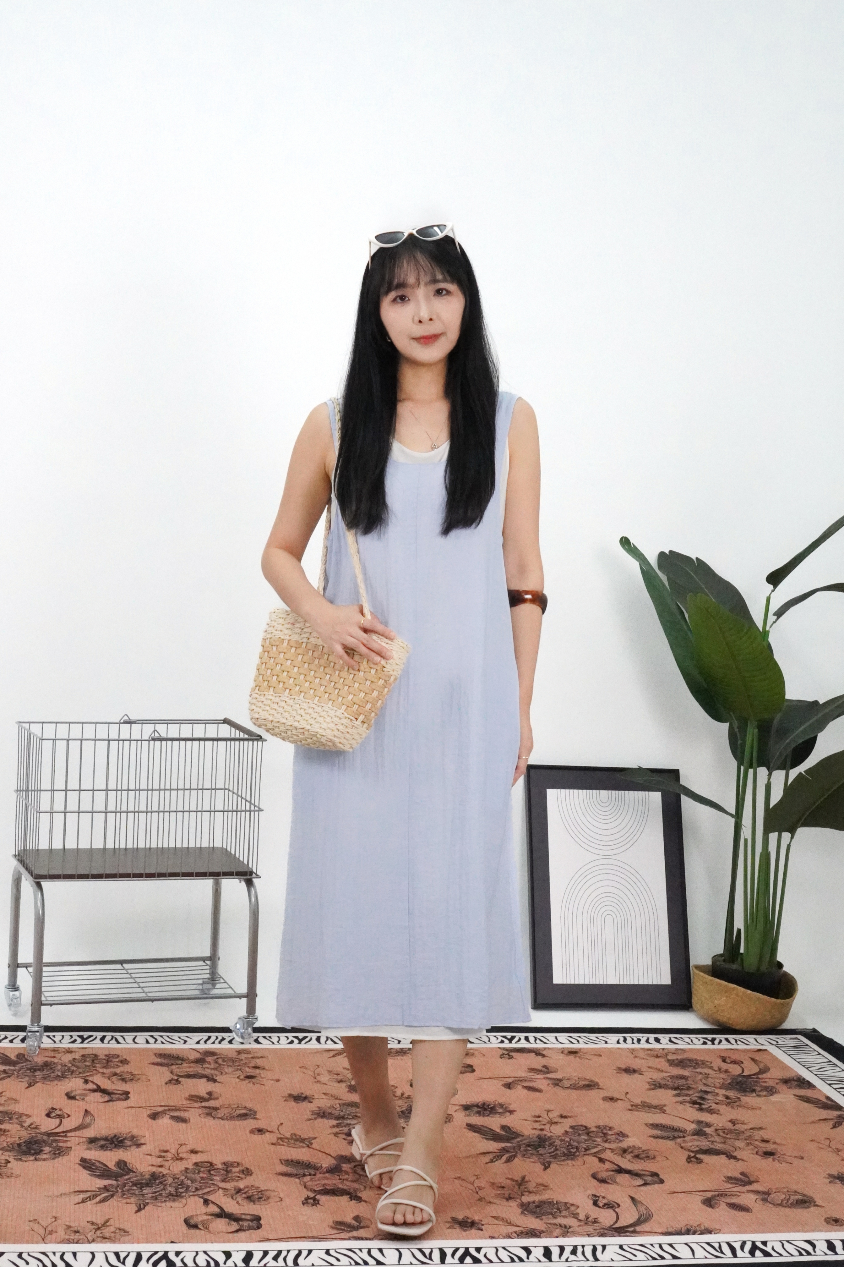 棉麻宽松无袖两件套连衣裙