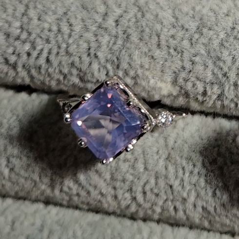 Lavender moon quartz princess cut ring in adjustable sterling silver (C) - RQ155
