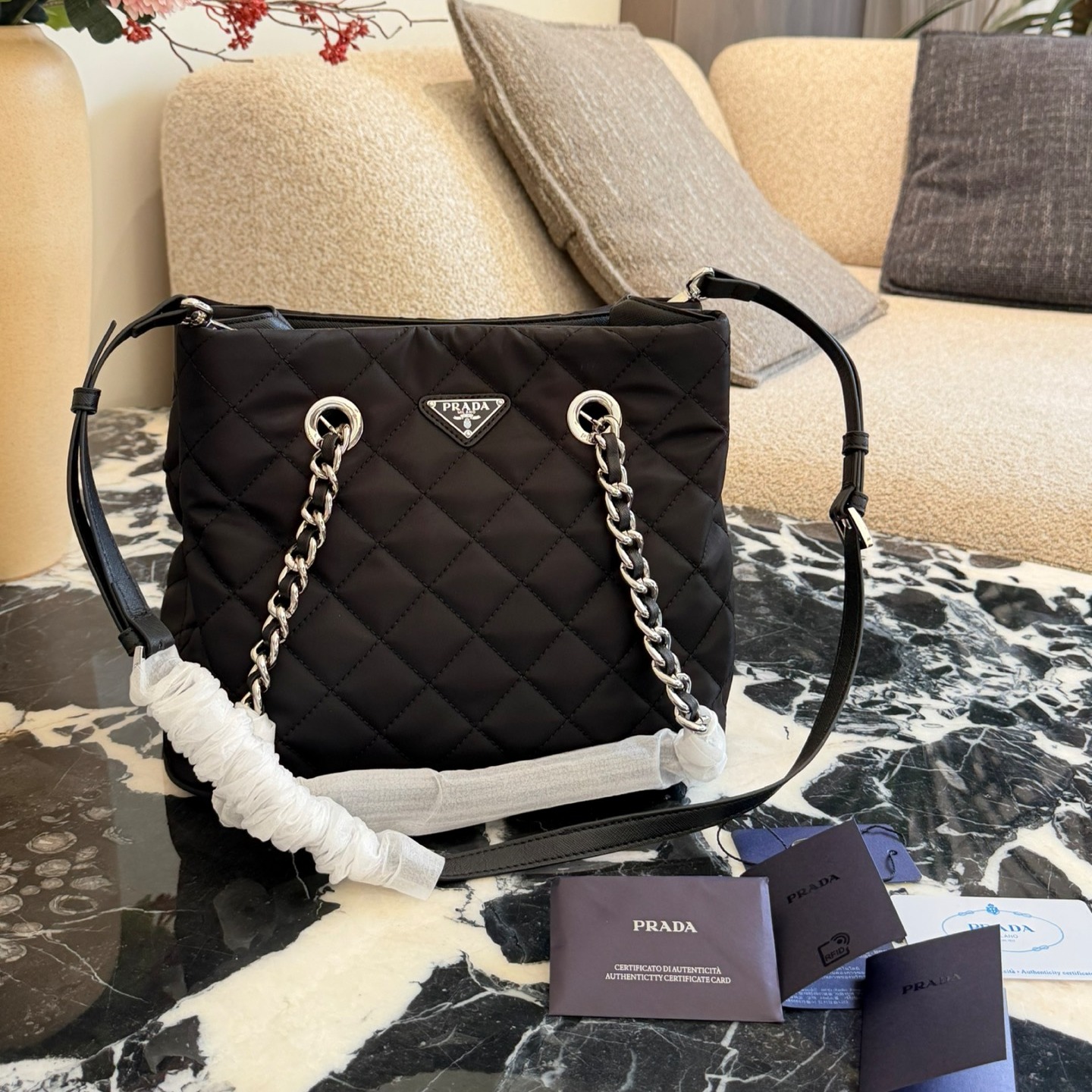 PRADA 菱格鏈條托特包