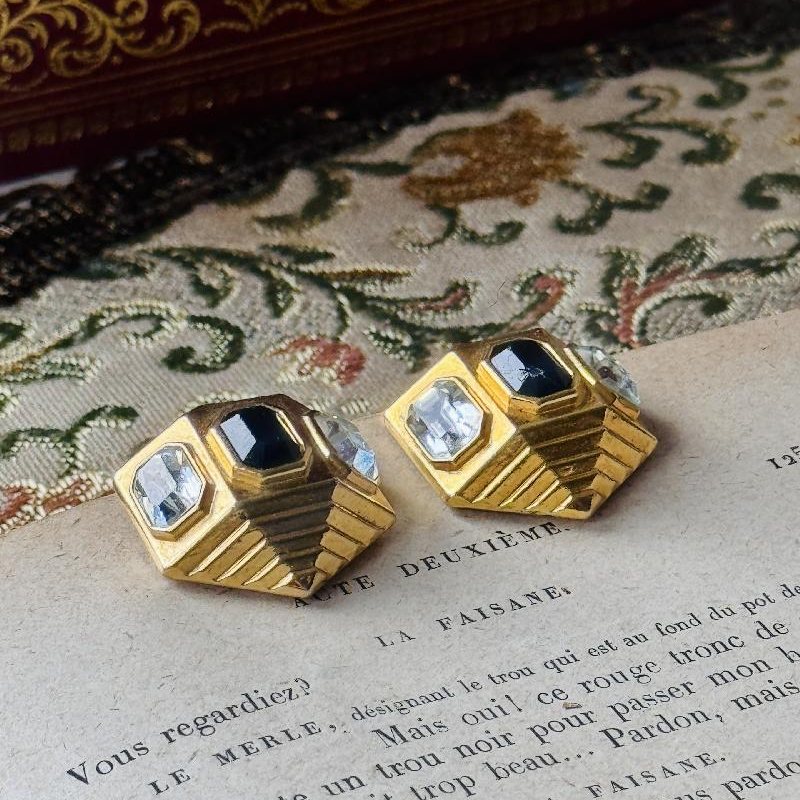 C.a. 1980s Stamped "West Germany" Art Deco Inspired Hexagonal Geometric Clip Earrings (MT2456)