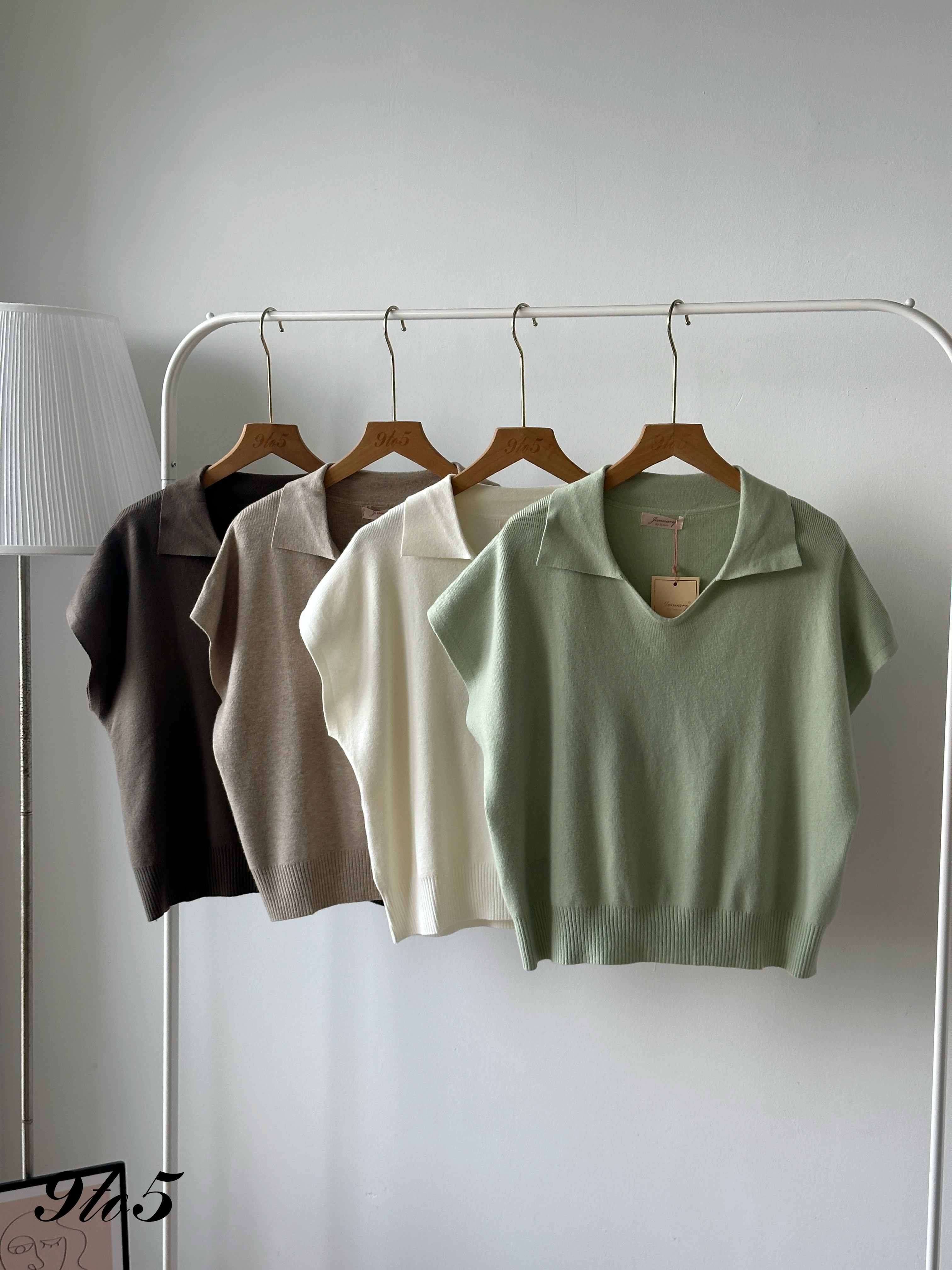 T4398 V Neck Knit Polo Top - 4 Colors 