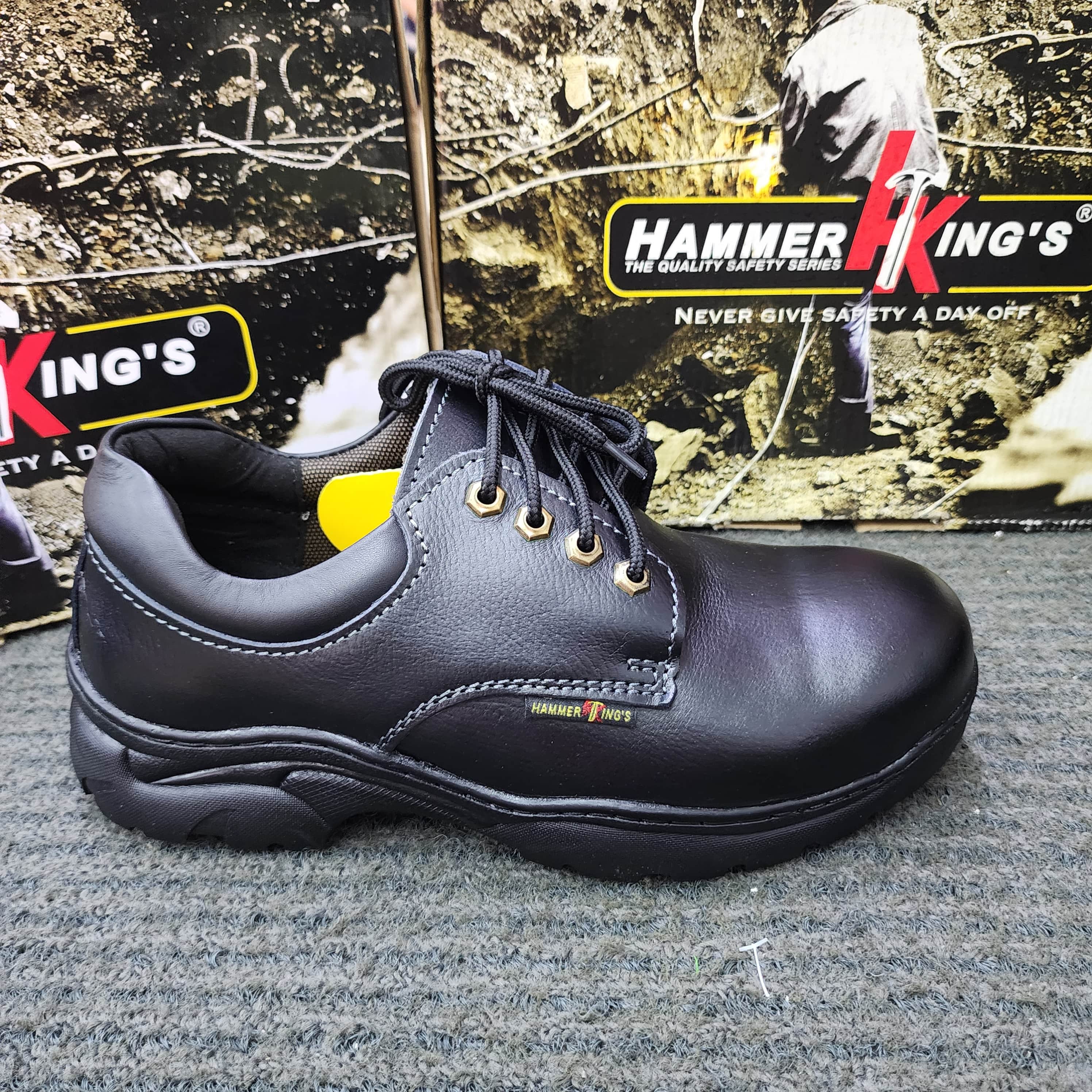 Hammer King 13008 Safety Shoes Boots Steel Toe Cap Steel Mid Plate Low Cut Lace Up Premium Quality Genuine Leather SIRIM and DOSH Approved Kasut Keselamatan Tahan Licin