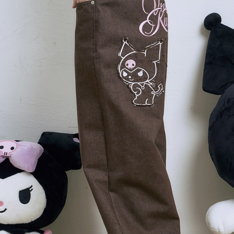 Venhit x Kuromi Applique Denim Pants (Brown)