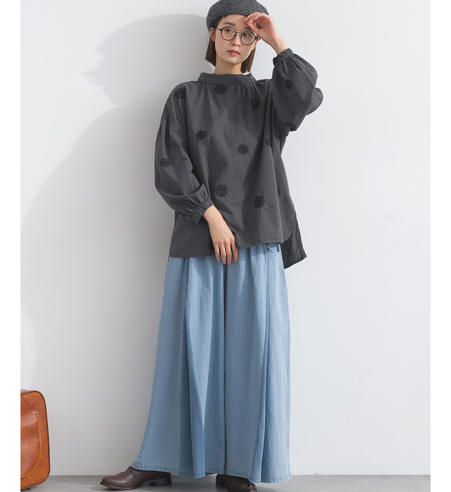 LP - 蒲公英褶皺棉襯衫 (碳灰色)