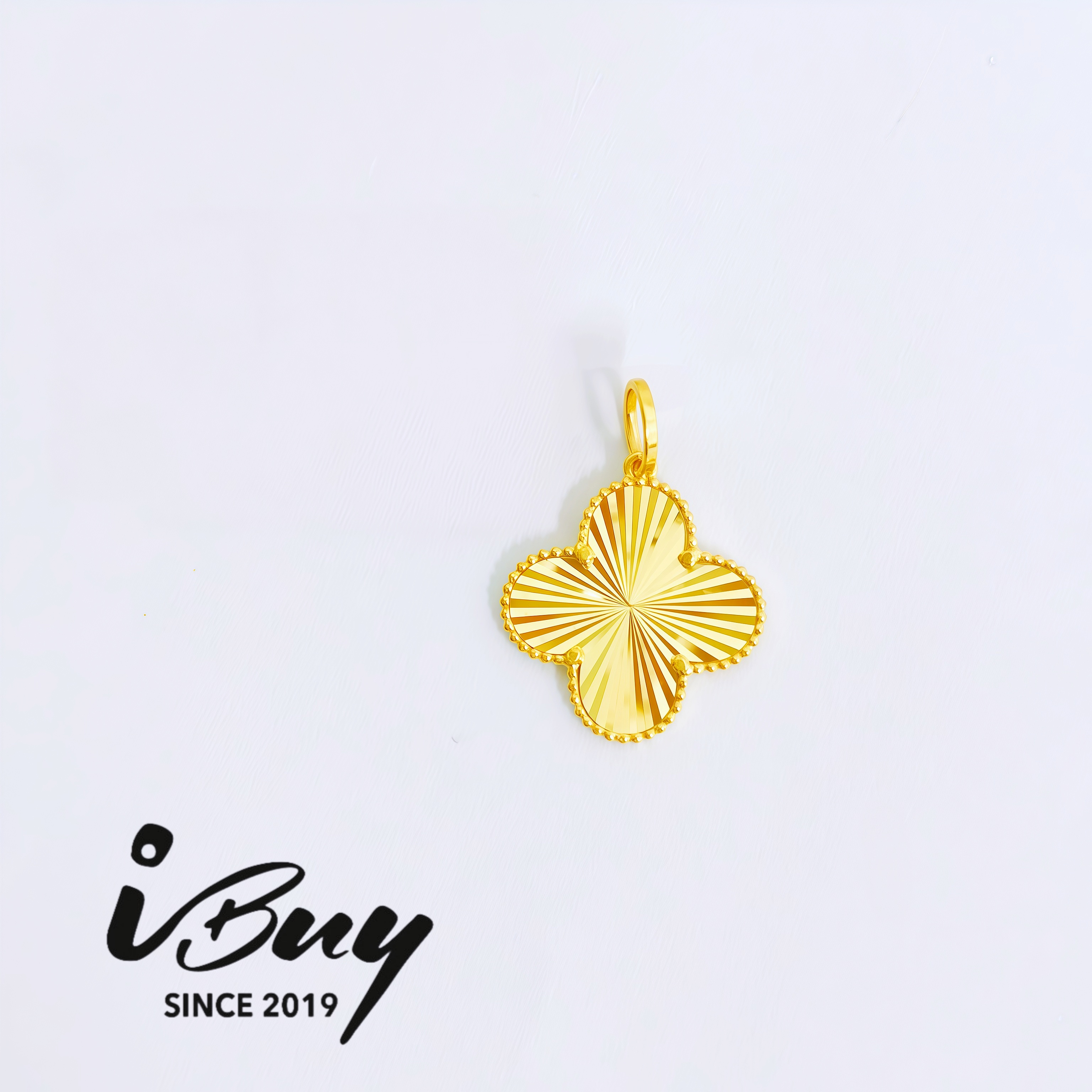 916 GOLD 15MM FULL GOLD VCA PENDANT (THIN) 916 金 15MM珠边镭射四叶草（薄）