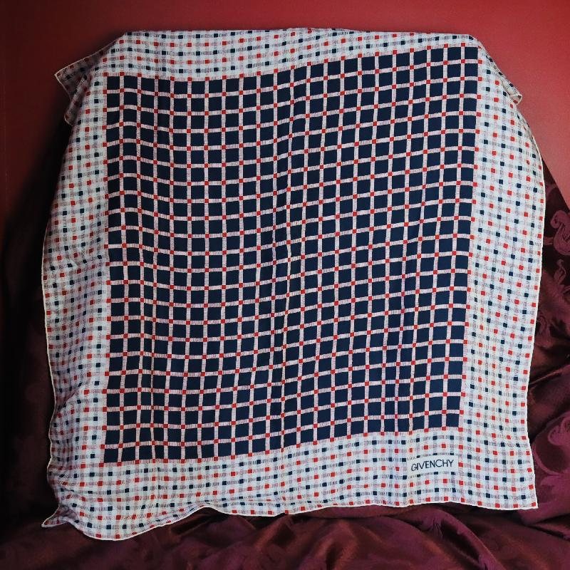 Vintage Givenchy Chic and Stylish Trio Colour Checked Pattern 100% Silk Neck Scarf with Hand Rolled Edge - 31" (MT1623-1)