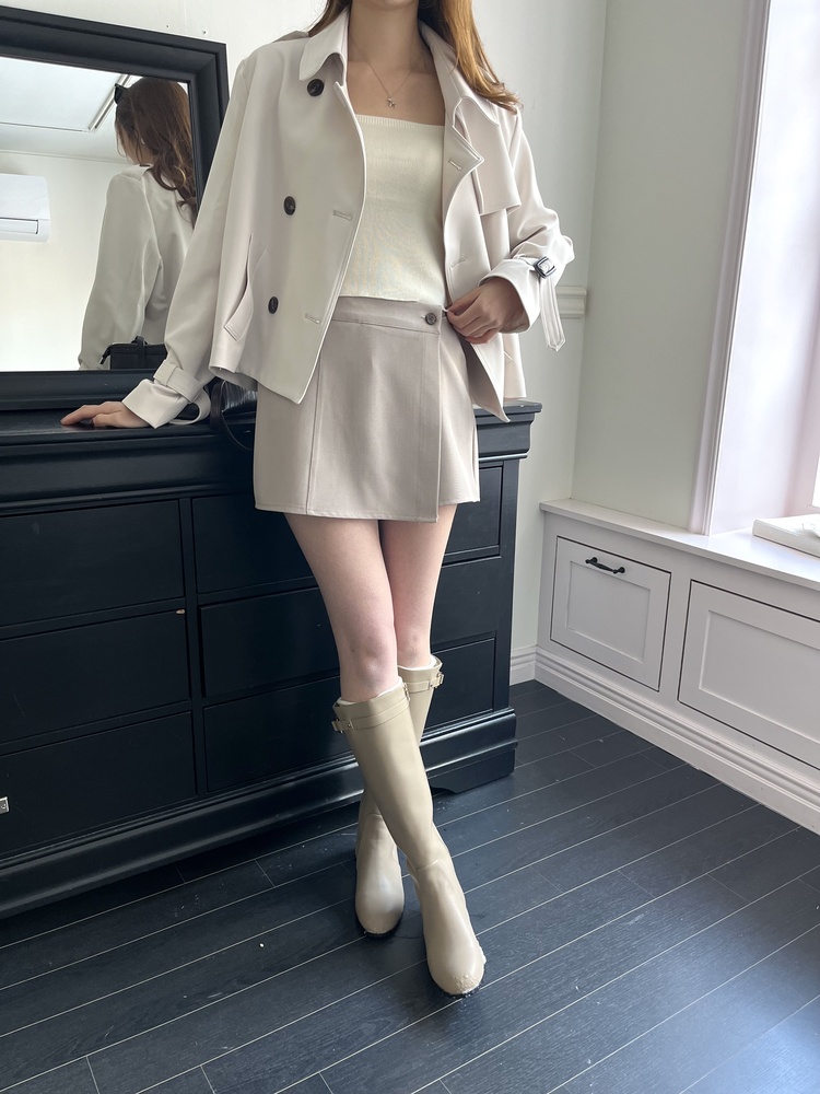 Trench-Style Short Coat (Cream)