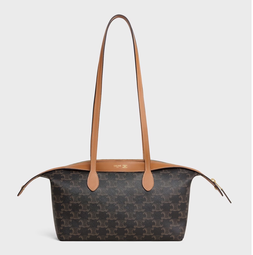 CELINE DUFFLE BAG IN TRIOMPHE CANVAS AND NATURAL CALFSKIN