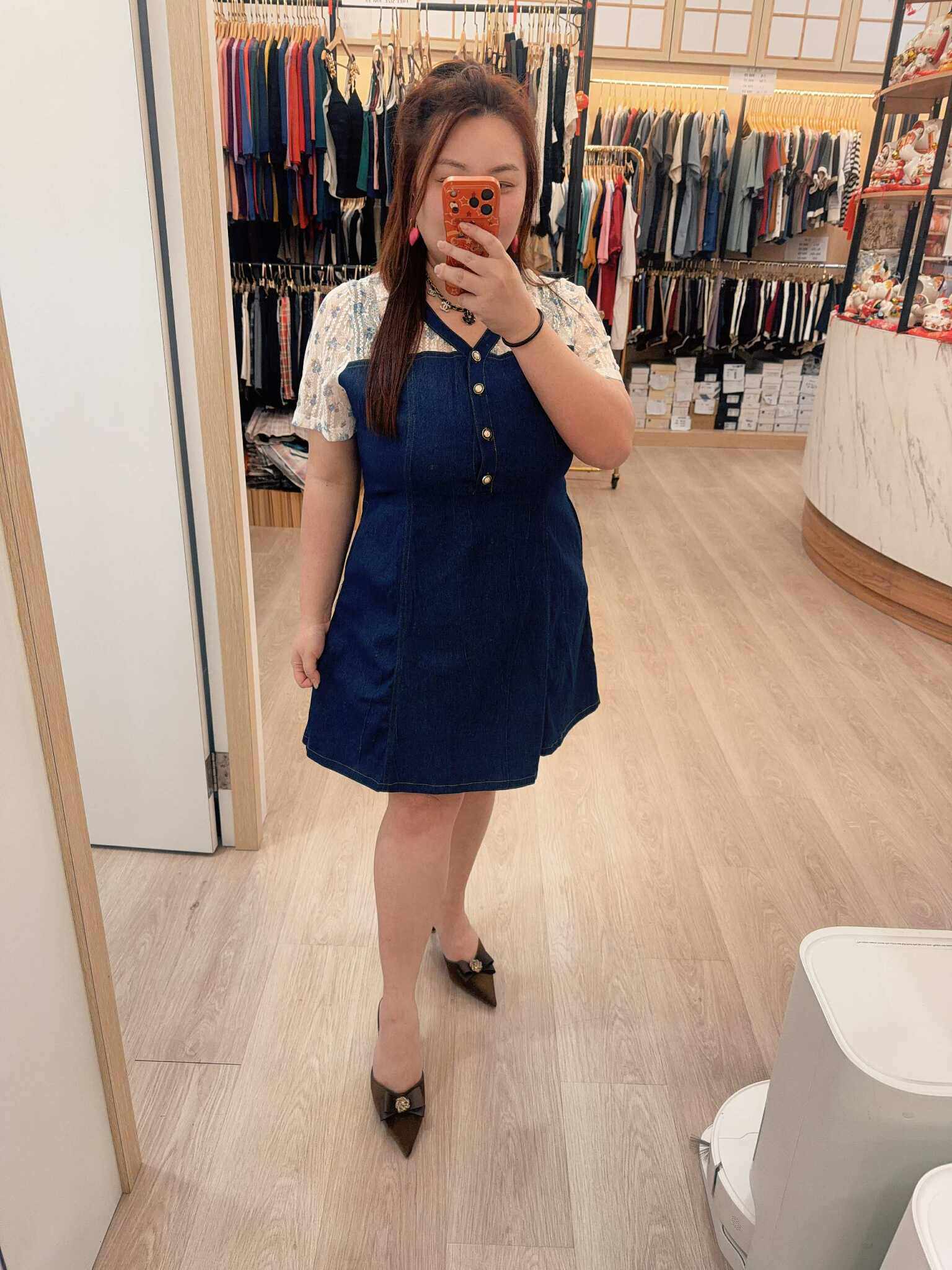 NJA03 TW#5705 花花蕾丝牛仔裙