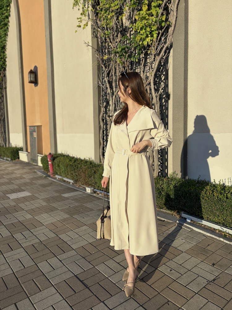 Classic Flared Trench Dress (Ivory)