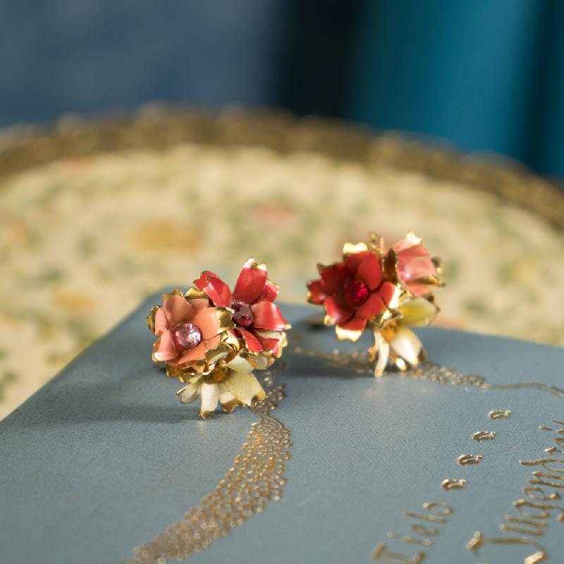 C.a. 1950-60s Handpainted Austrian Floral Clip Earrings (AC086)