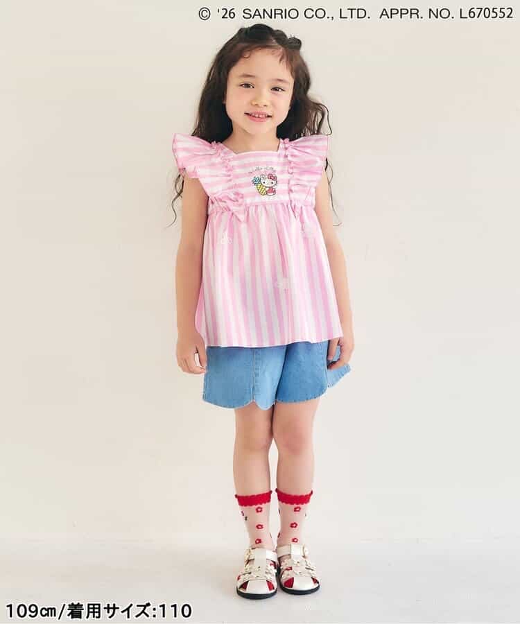 🇯🇵預訂 日本直送🇯🇵Apres les cours x Sanrio系列兩色人物刺繡蕾絲花卉荷葉邊條紋上衣