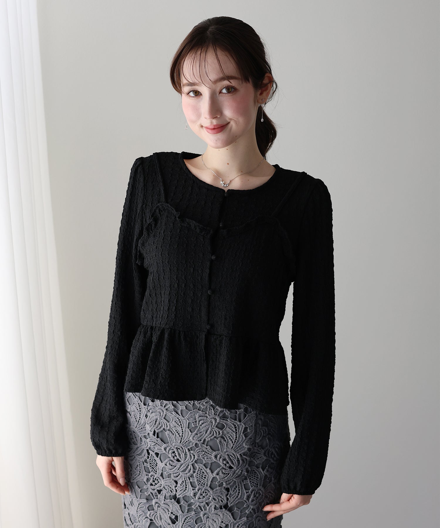 <JP> Pokopoko Textured Ruffles Top (假兩件) * 3色入 <預購>