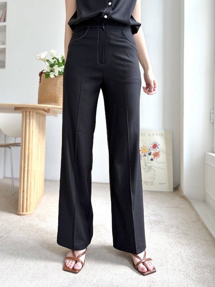 Topstitched Cooling Slacks (Black)