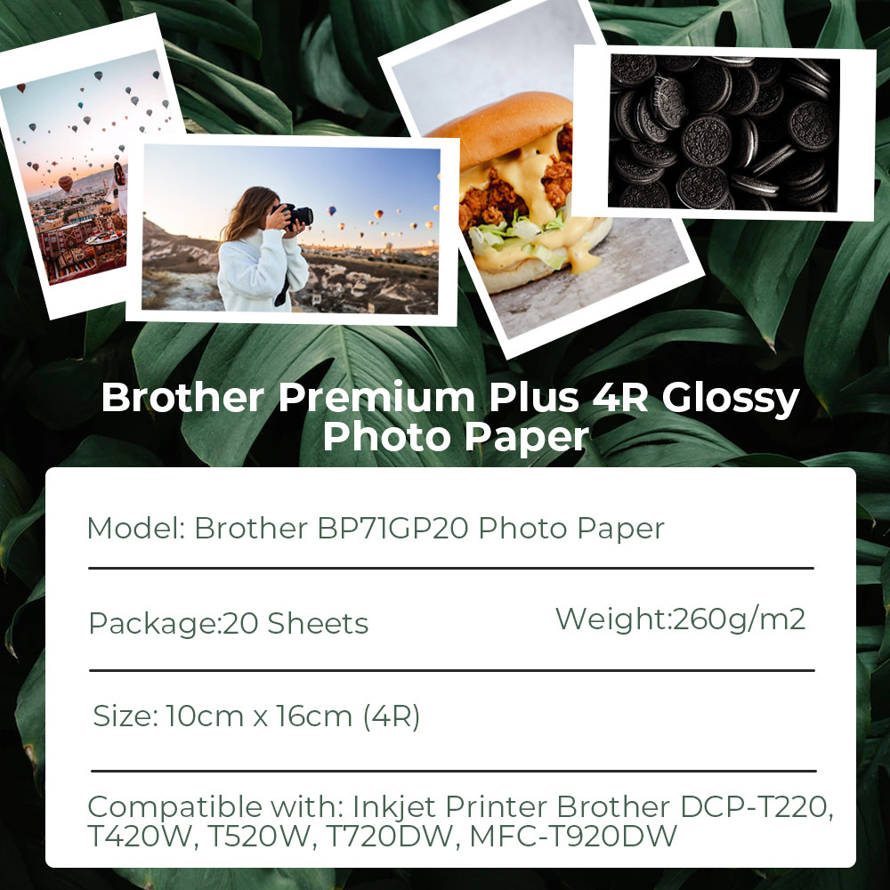 Brother Original BP71GP20 4R (4" x 6") Premier Glossy Photo Paper | 20 Sheets | Genuine Inkjet Photo Paper 260gsm