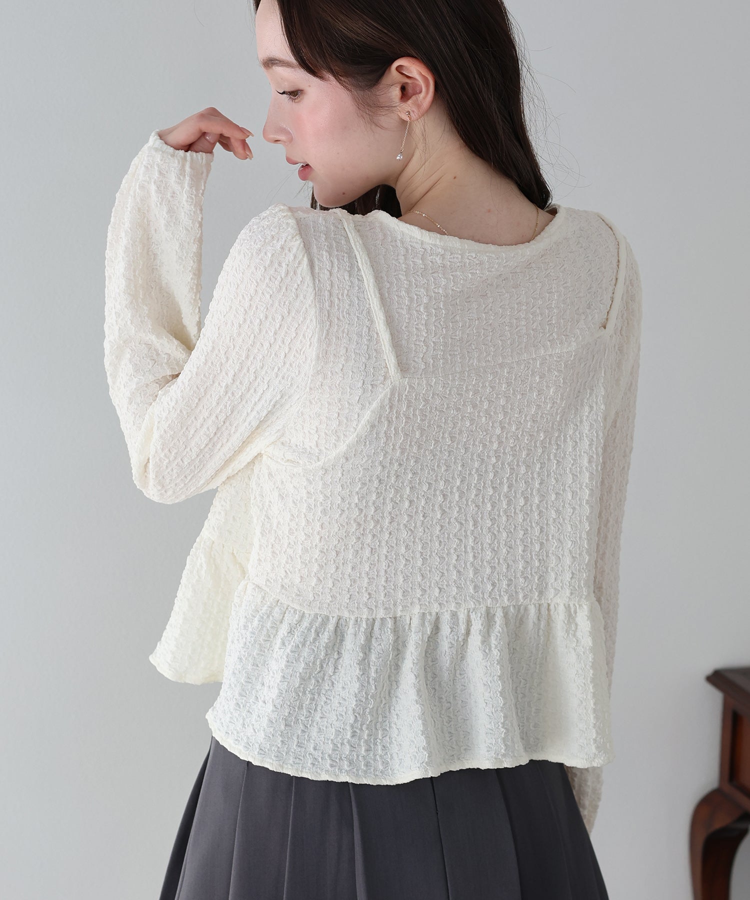 <JP> Pokopoko Textured Ruffles Top (假兩件) * 3色入 <預購>