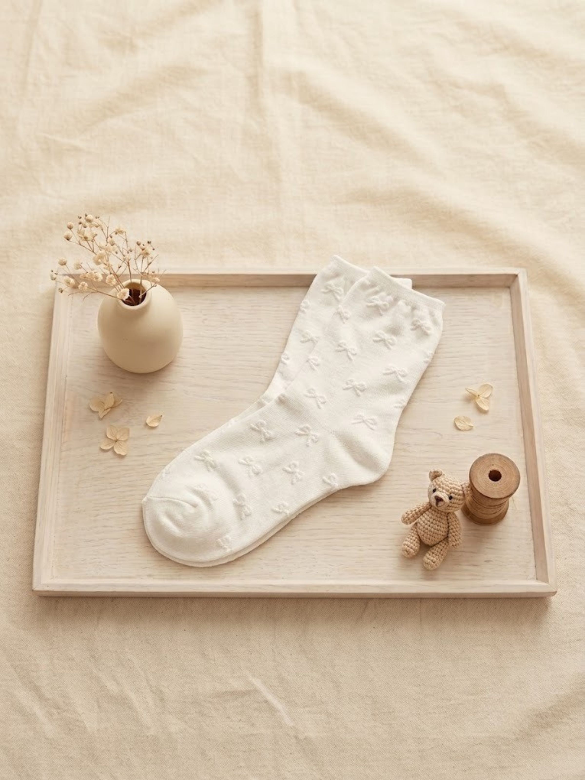 Korean Ribbon Knit Women's High Crew Socks