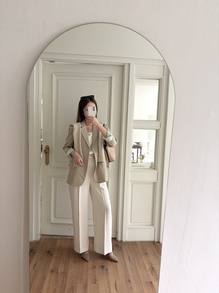 Margot Blazer with Striped Cuffs (Beige)