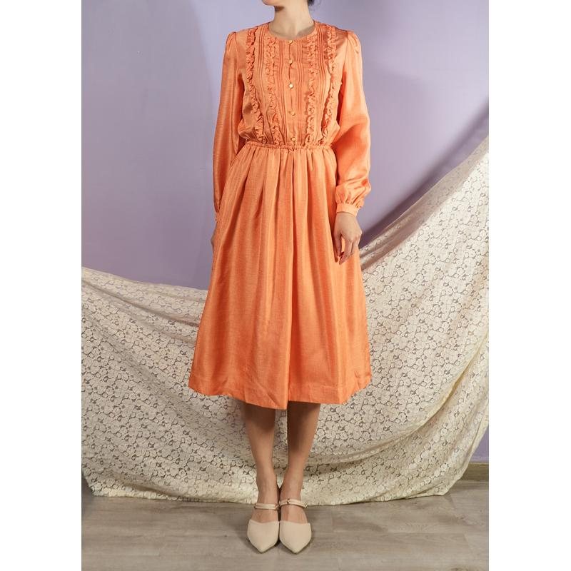 Vintage Japanese Gio Ruffle Front Orange Long Sleeved Dress(MT1608-107)