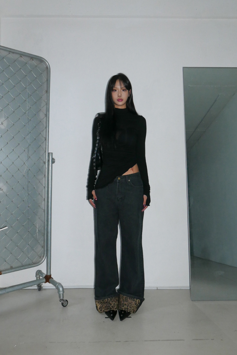 Ruched Asymmetrical Turtleneck Top