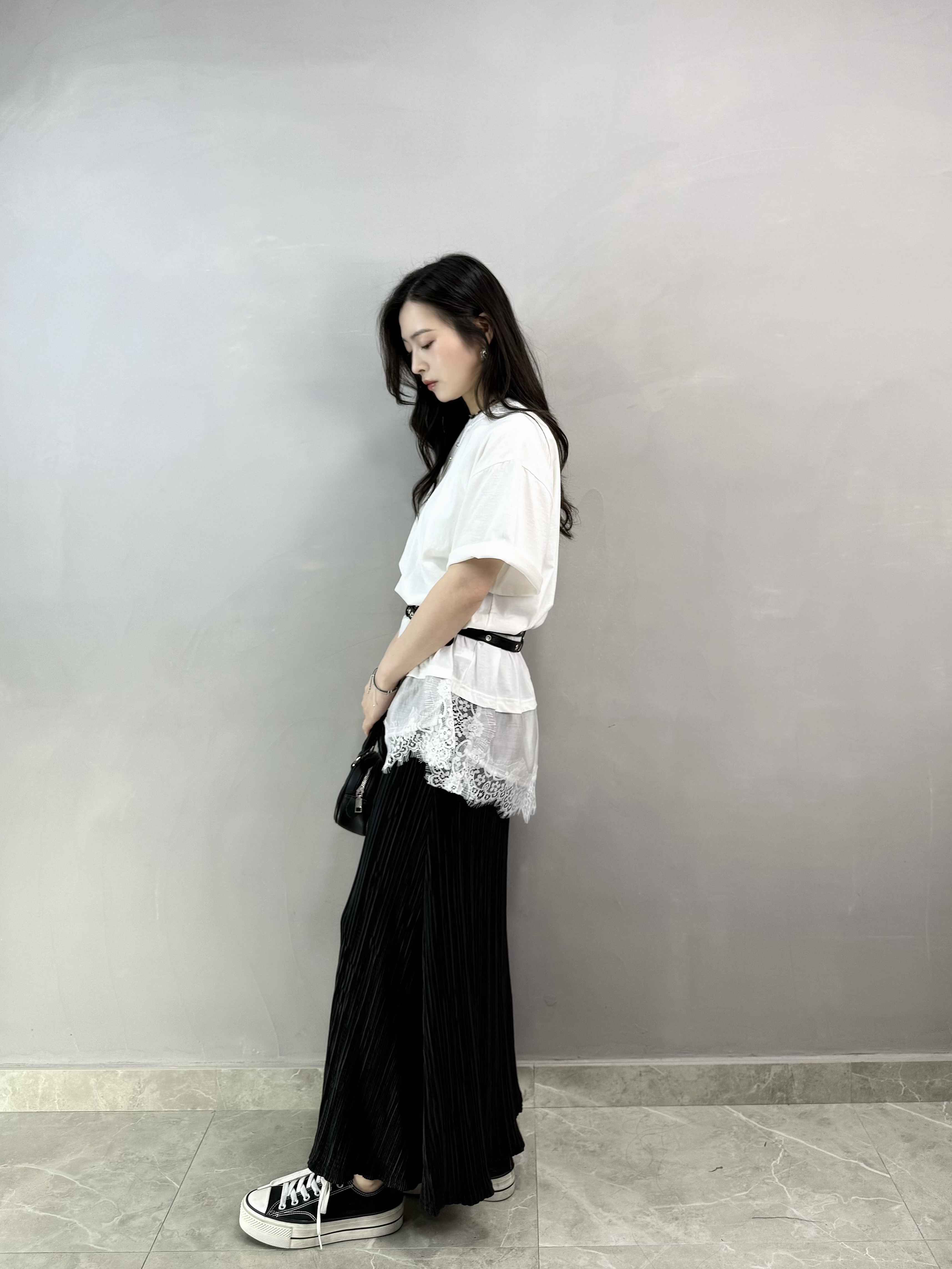 L86 拼Lace開叉Tee