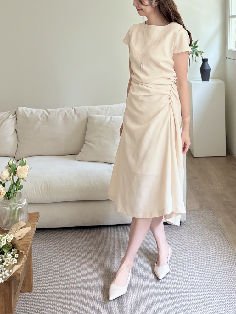 Belle Ruched Dress (Cream)