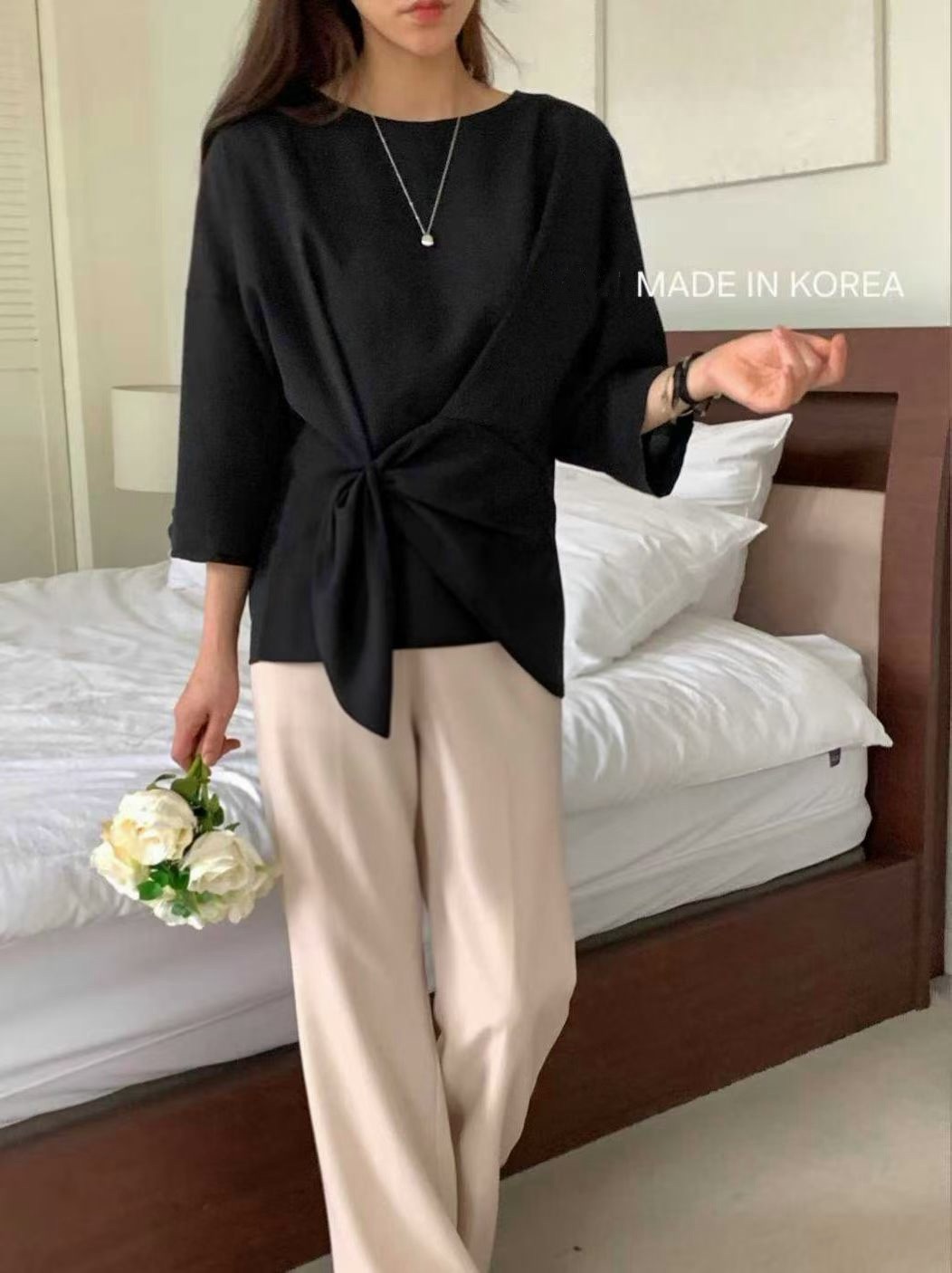 E5221 淨色皺摺top