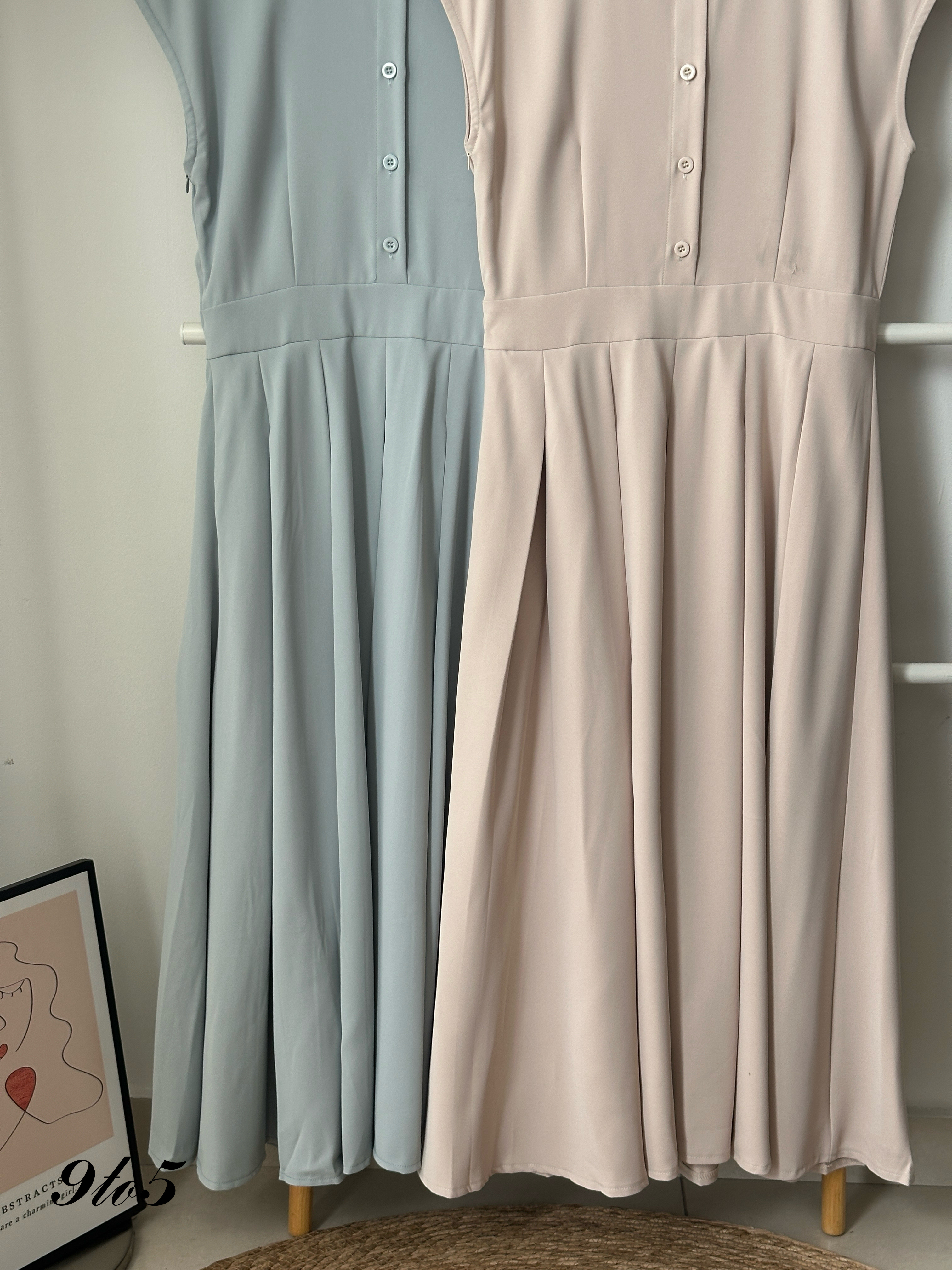 D2337 Cape Sleeve Pleated Dress - 3 Colors