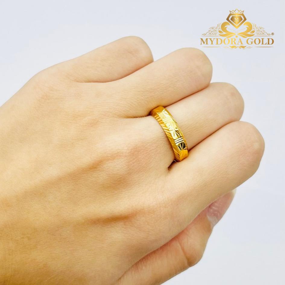 MYDORA Cincin Belah Rotan Stamping Hollow Geo Klasik | Emas 916/22K