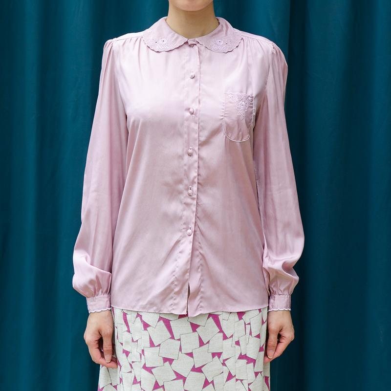 Vintage Japanese Lavender Pink Embroidered Baby Collar Blouse/Shirt(MT1604-7)