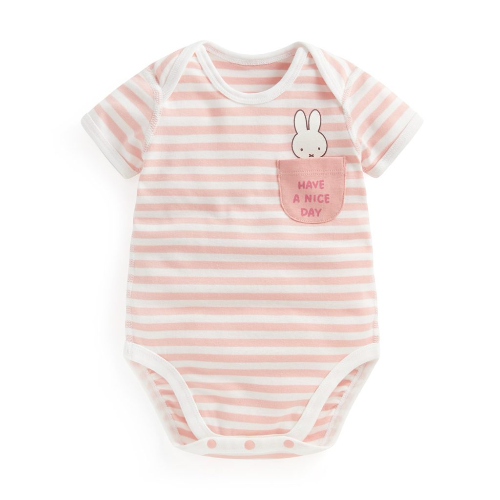 ☀️代購預訂 台灣直送☀️Miffy & Boris系列純棉人物印花條紋口袋短袖包屁衣