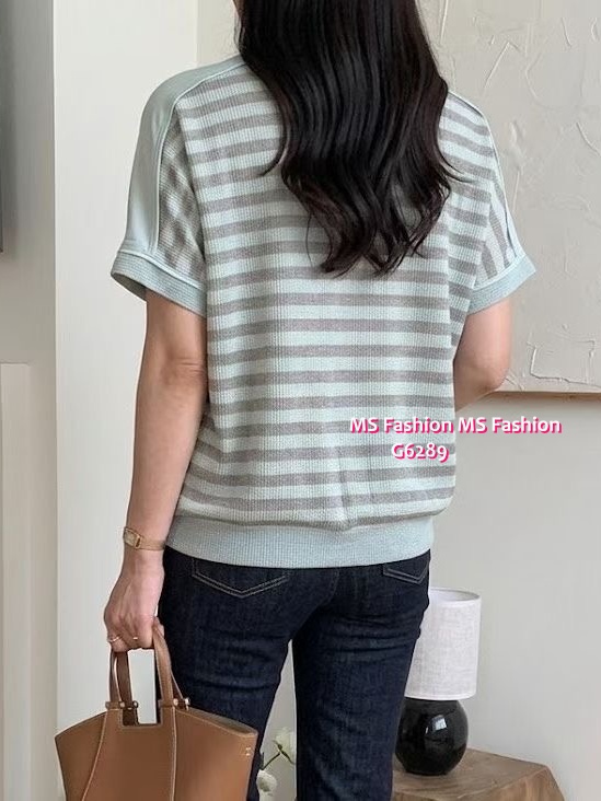 G6289 韓國🇰🇷V領橫間拼布top