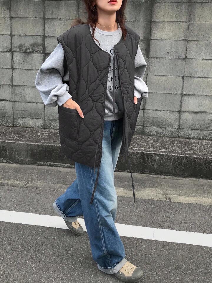 菱格紋綁帶背心外套