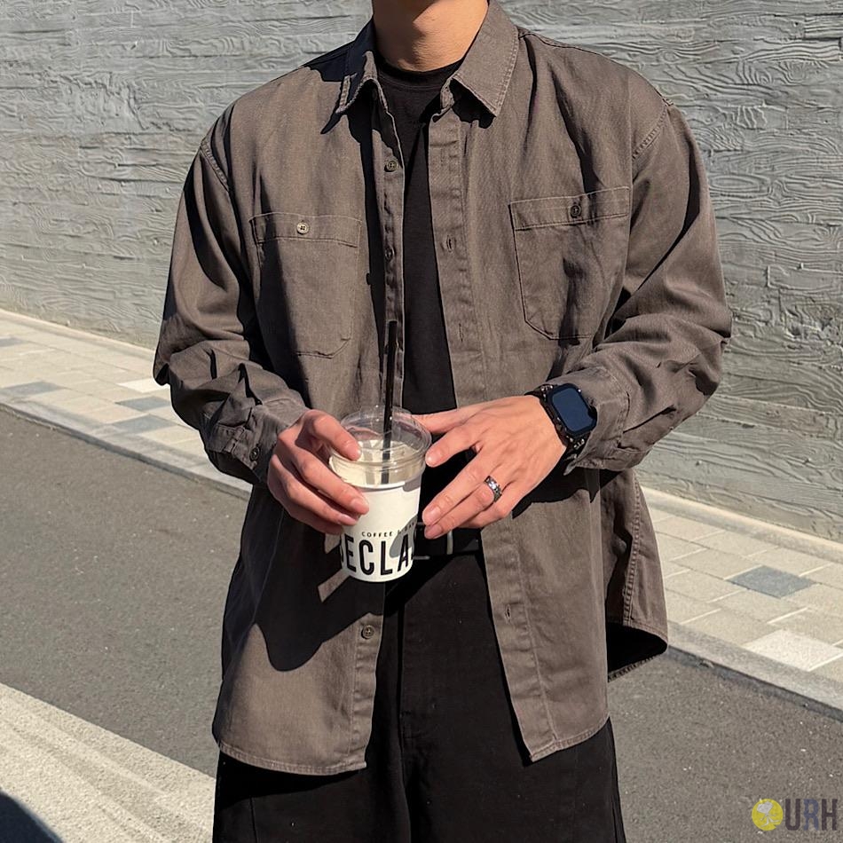 【100%保證韓國直送】雙口袋水洗棉質休閒長袖恤衫 👕 [3 color] RF118541