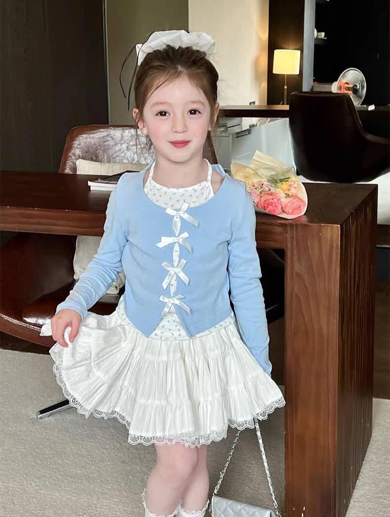 A55/56 女童碎花挂脖假两件上衣